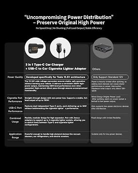 JOWUA 3 in 1 Type-C Car Charger Compatible with Tesla 2025 New Model Y, Model 3, Y, S, X, Cybertruck, Two USB-C and One USB-A, and Other car