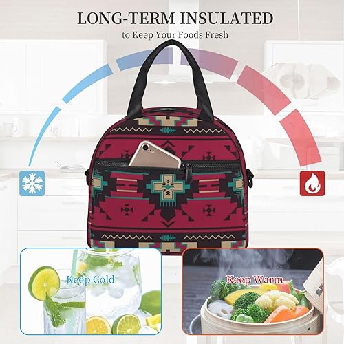 Miniatura 4 de Native Southwest American Indian Aztec - Bolsa de almuerzo aislada para hombres y mujeres, bolsa térmica a prueba de fugas con correa ajustable para