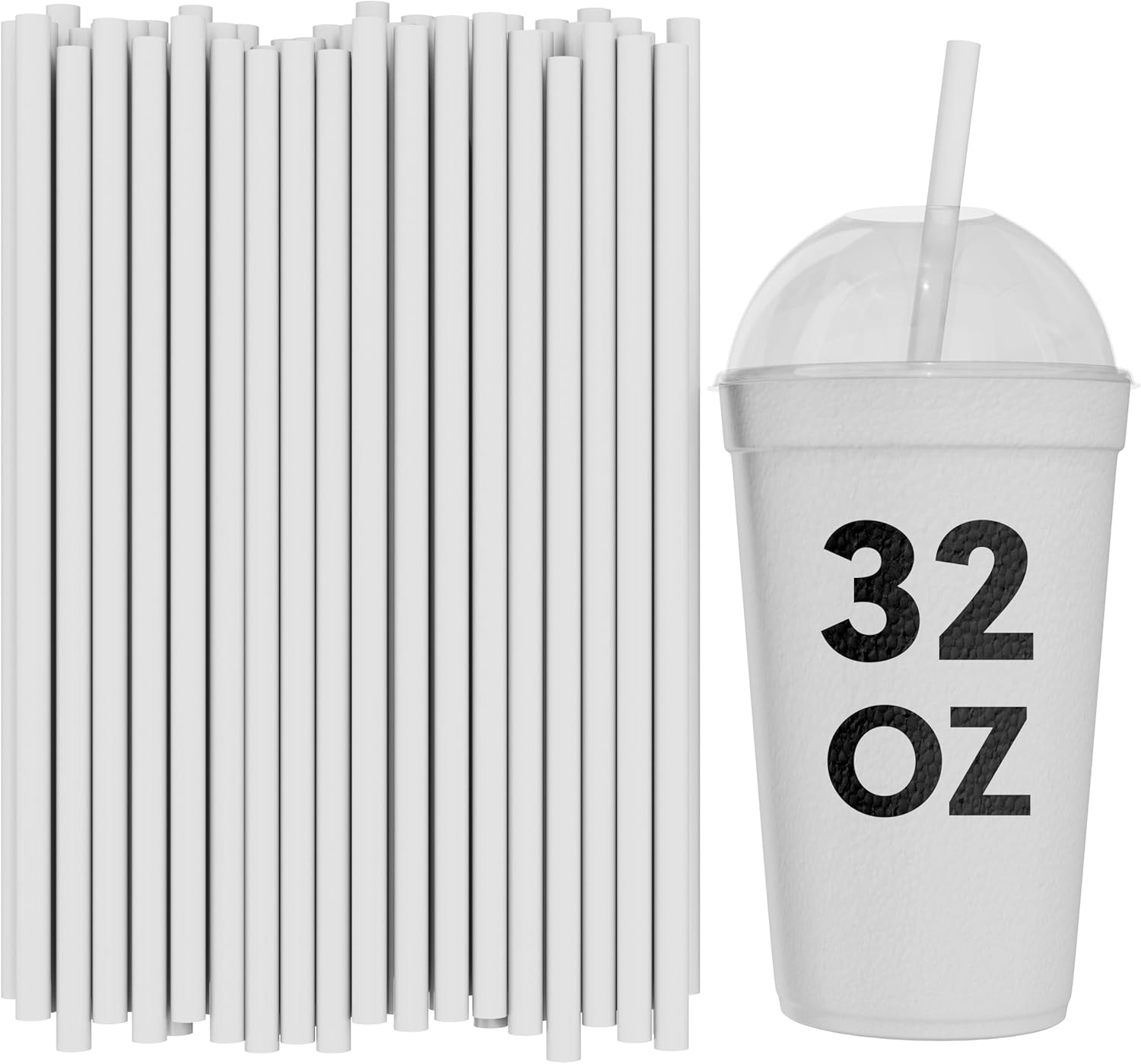 Wide Plastic Straws for Thick Drinks (250, White)
