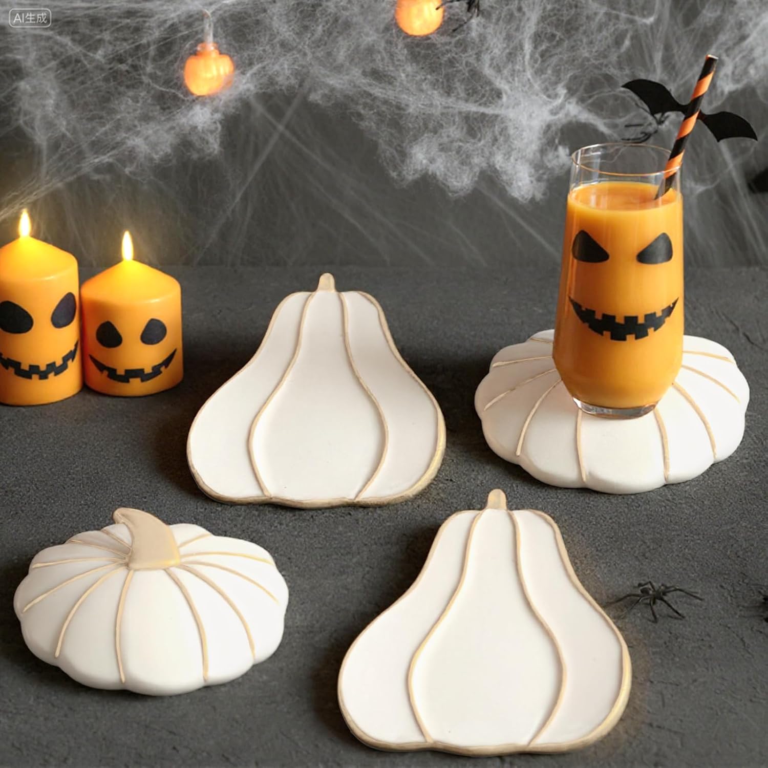 Hushee 4 Pcs Marble Pumpkin Fall Coasters Drink Coasters Pumpkin Cup Mat Pad for Autumn Harvest Thanksgiving Halloween Home Bar Kitchen Office Housewarming Party Table Decoration