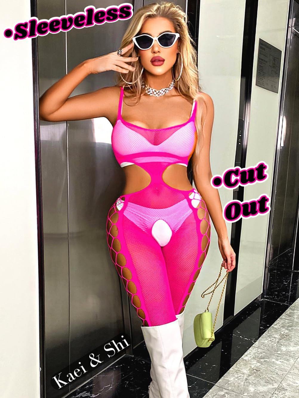 Kaei&Shi Rave Outfits Jumpsuit For Women, Sexy Curvy Fishnet Mesh Bodysuit,Exotic Dancer Body Suit, Glow Dark Sheer Lingerie - Image 5