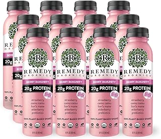 Remedy Organics Berry Immunity 12-Pack | Plant Based 20g Protein Shakes, Ready to Drink | USDA Organic, Gluten Free, Dairy Free, Soy Free
