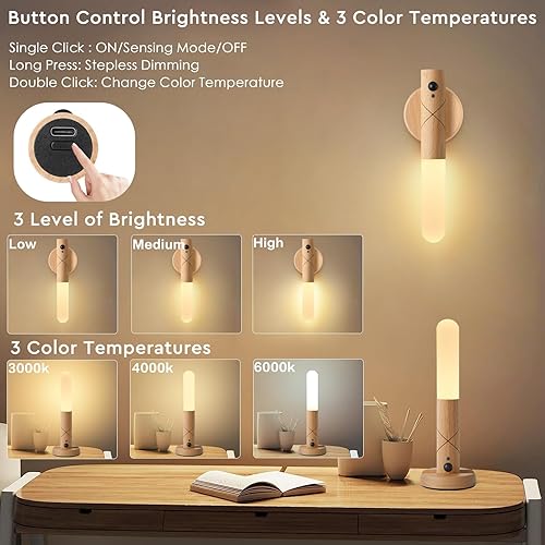 Miniatura 2 de Juego de dos apliques de pared a pilas, sensor de movimiento, luz nocturna, cuerpo magnético, luces de pared recargables a pilas, luces de pared