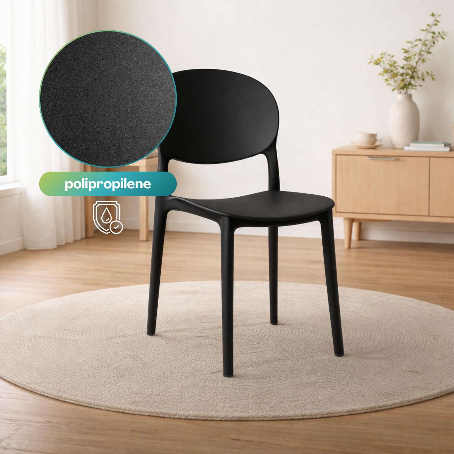 PALUPLUS Set 2 Sedie Oslo con Schienale Ovale in Polipropilene, Misura 43,5x55x80 cm, Impilabili e con Gommini Antiscivolo, Sedia da Giardino per Esterno ed Interno -1186F-8,45 (Nero)
