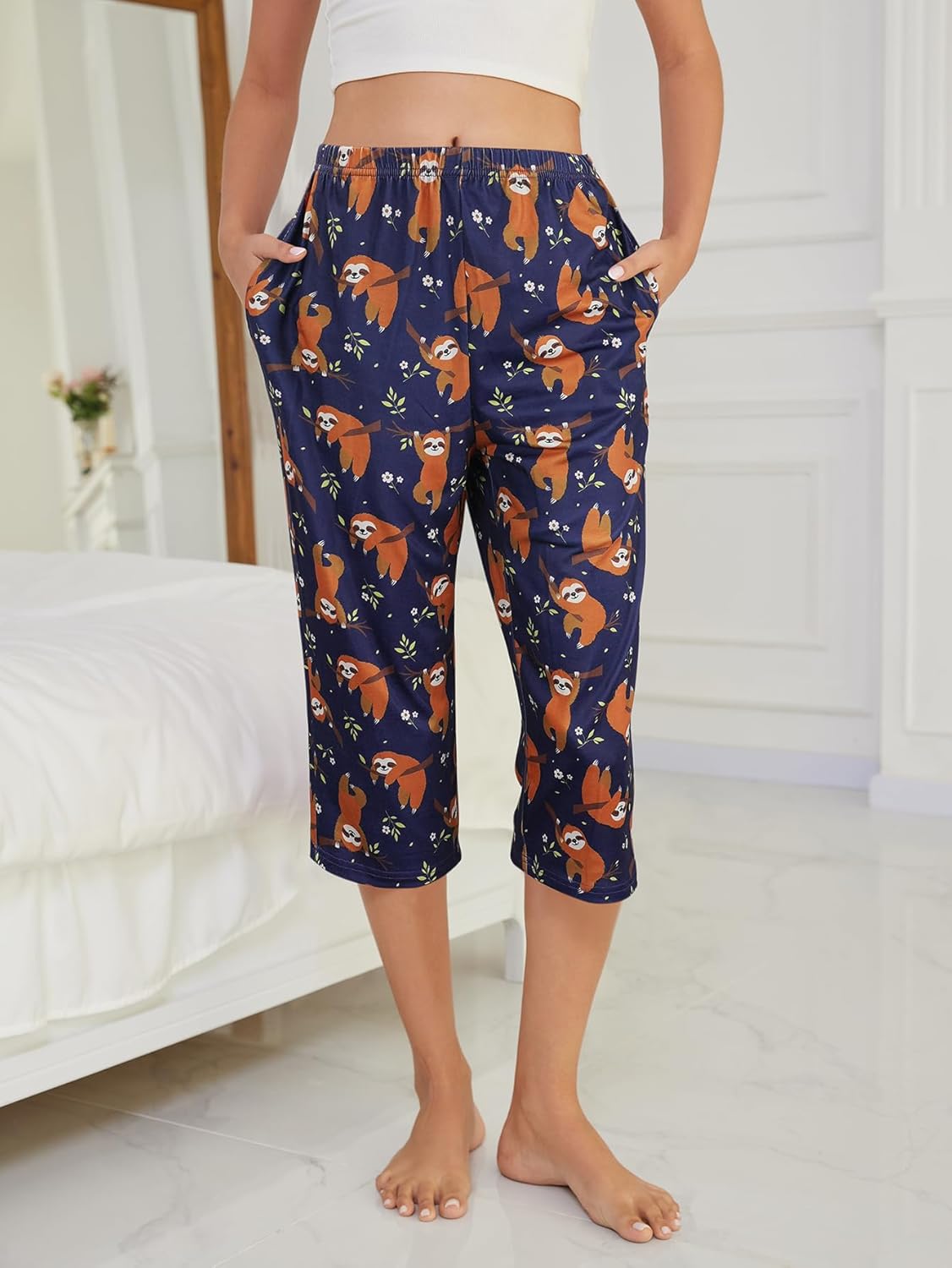 VENTELAN 3 Pack Womens Ultra-Soft Capri Pajama Pants Adjustable Waistband Sleepwear Bottoms (Available in Plus Size) S-XXXL - Image 2