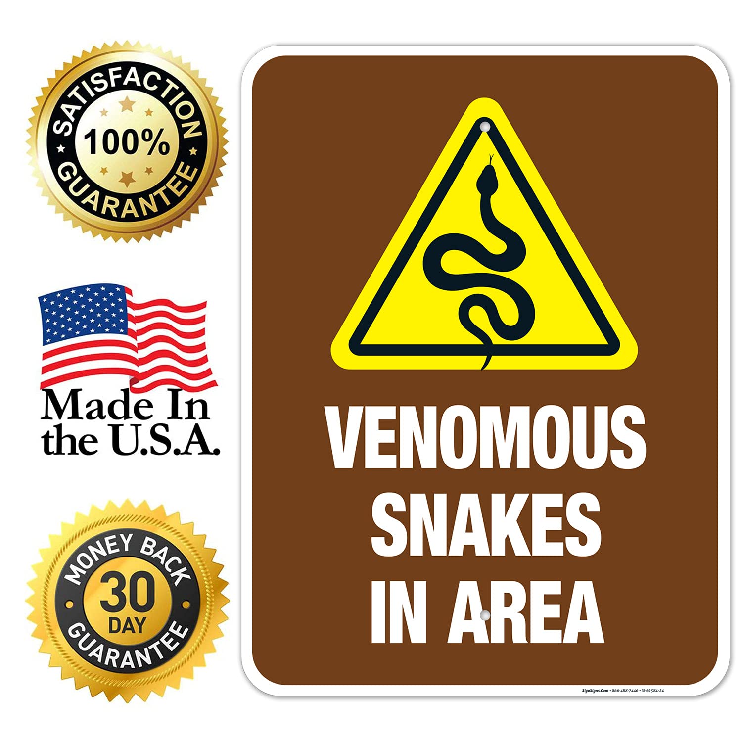 Venomous Snakes in Area Sign, 18x24 Inches, Rust Free .063 Aluminum, Fade Resistant, Made in USA