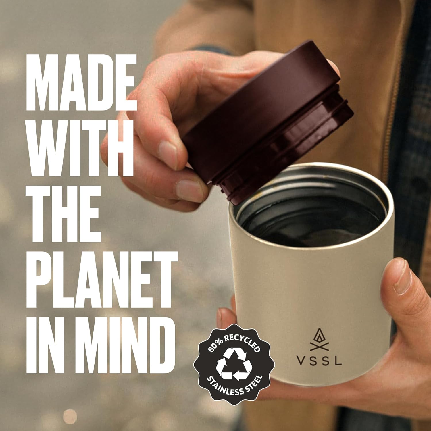 VSSL Nest 10 oz Mug, Stainless Steel, Double Walled, Vacuum Sealed & Integrates Nest Products, Cream