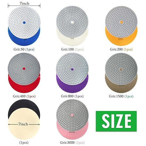 Miniatura 33 de Kit de 16 almohadillas de pulido de diamante seco en húmedo, almohadilla de lijado de diamante de 4 pulgadas, grano 30-6000 con placa de respaldo