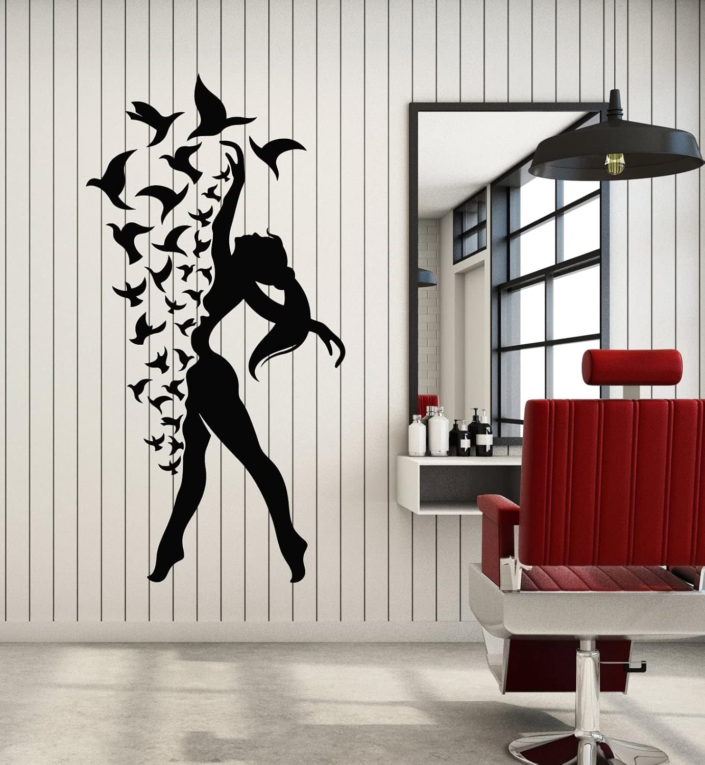 Vinyl Wall Decal Beautiful Dancer Girl Silhouette Birds Patterns Stickers Mural Large Decor (g7513) Black