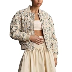 Shiyifa Womens Embroidered Daisy Cropped Bomber Jacket Long Sleeve Quilted Puffer Jackets Padded Coat Outerwear