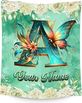 Personalized Blanket - Butterfly Blankets for Girls Women - Custom Name Gifts for Daughter - Cozy Flannel Monogram Throws - 4 Sizes for Toddler/Kids/Teens/Adults