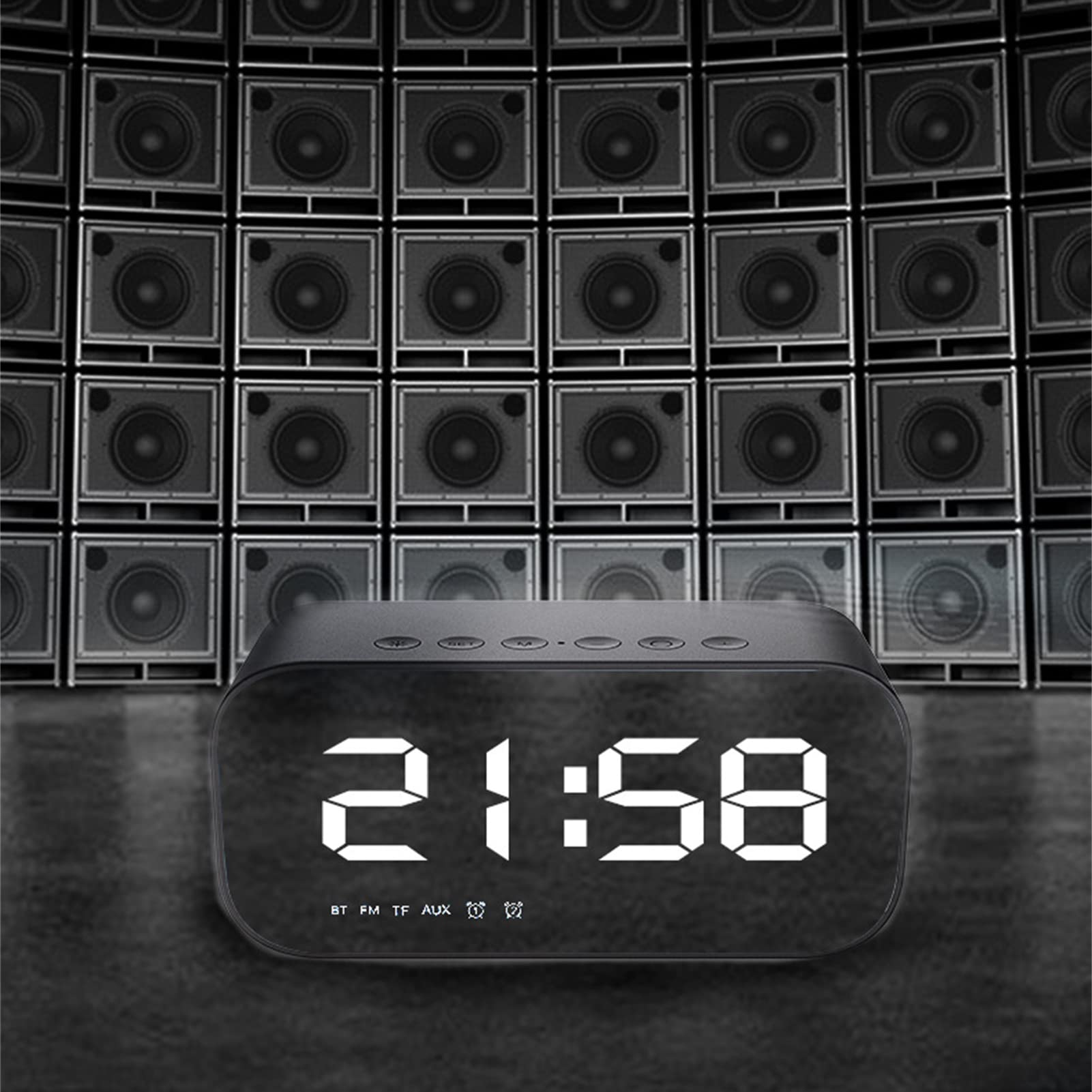 Teksome 5 Radio Reloj Despertador con Altavoz inalámbrico | Radio Despertador Digital portátil con Gran Pantalla LED Regulable - Altavoz inalámbrico estéreo de Larga duración para Viajes al Aire