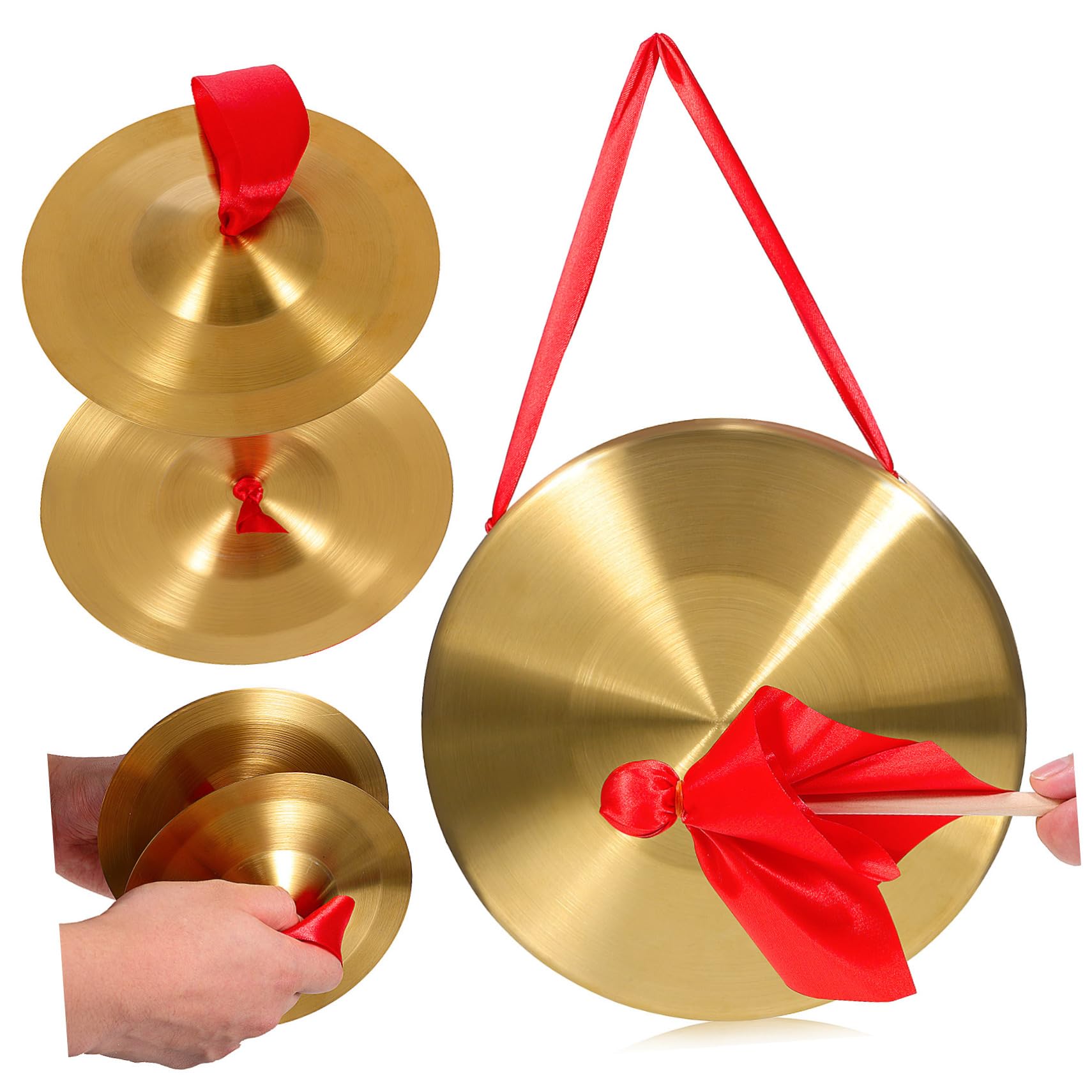 Set de Gong en Cuivre Instrument de Percussion 22 Cm Paire de Cymbales 15 Cm Facile à Manier pour Orchestres et Performances Personnelles