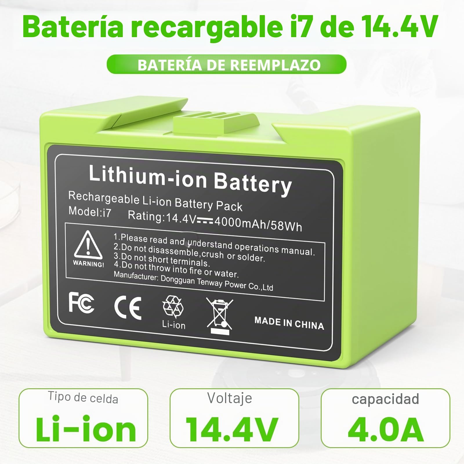 ASUNCELL 14,4V 4Ah Batería de Iones de Litio para iRobot Roomba i7 i3 i4 e5 Serie Aspiradora, para iRobot Roomba e y i Serie i7/i7+ i4/i4+ i3/i3+ e5 e6 i7158 i7550 i7550 i7550 7150 7550