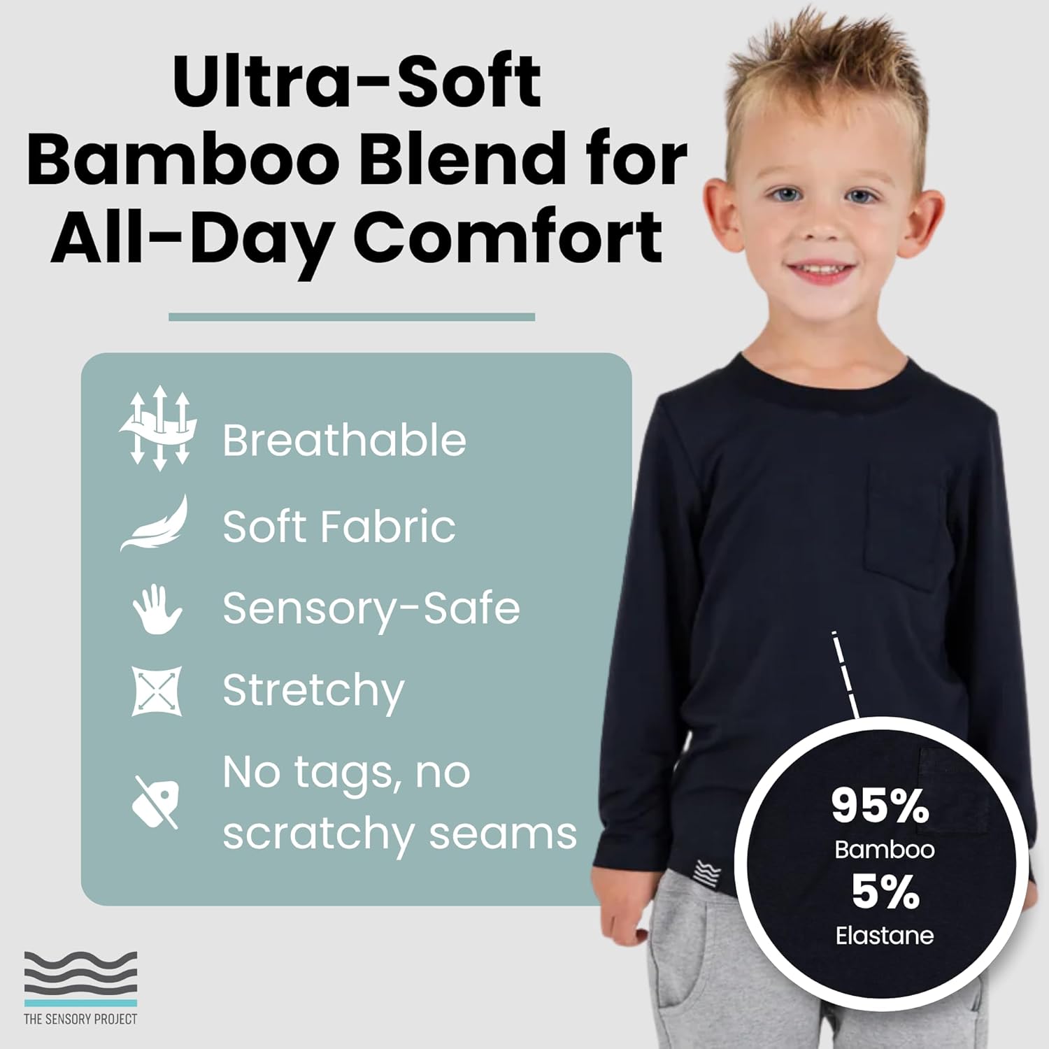 THE SENSORY PROJECT FlexiFeel Long Sleeve Pocket Tee – Sensory Friendly Super Soft Tagless Seamless Cotton Shirt - Image 2