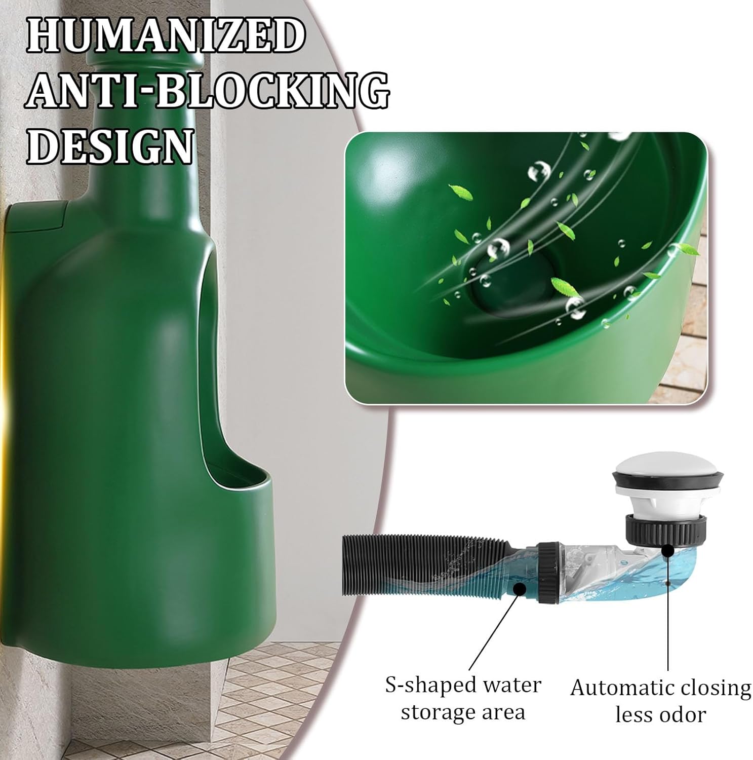 Modern Wall-Mounted Bottle-shaped urinal for men's restrooms,Intelligent Sensor Flush Male Urinal,With retractable nozzle,for Bathrooms,bar, Hotels, Shopping(Green)