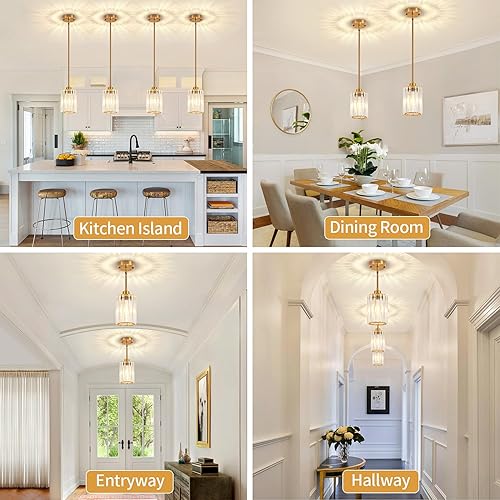 Miniatura 2 de Paquete de 2 luces colgantes para isla de cocina, moderna iluminación colgante de cristal dorado, accesorios de iluminación colgante de cocina, mini