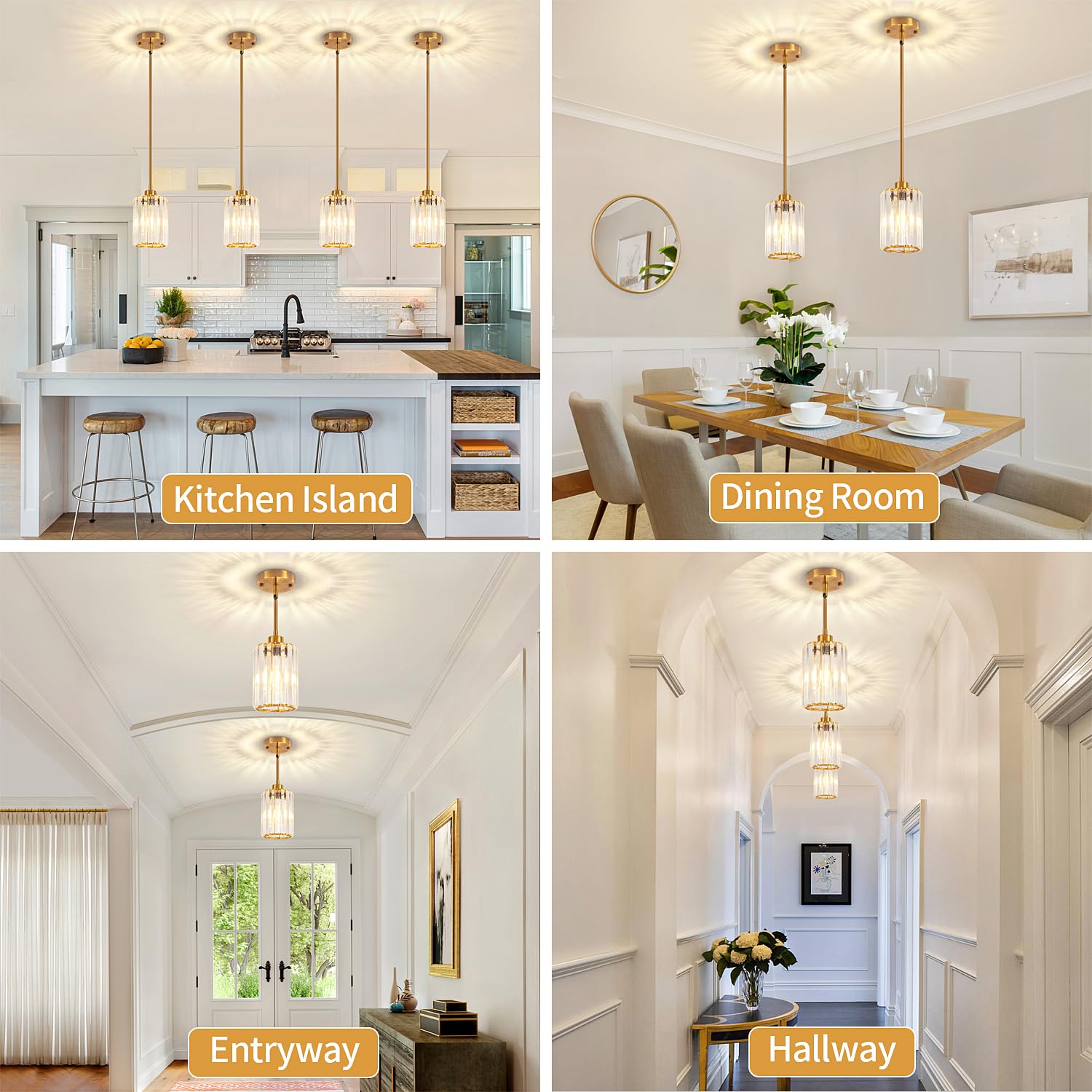 Paquete de 2 luces colgantes para isla de cocina, moderna iluminación colgante de cristal dorado, accesorios de iluminación colgante de cocina, mini lámpara colgante para isla, comedor 2