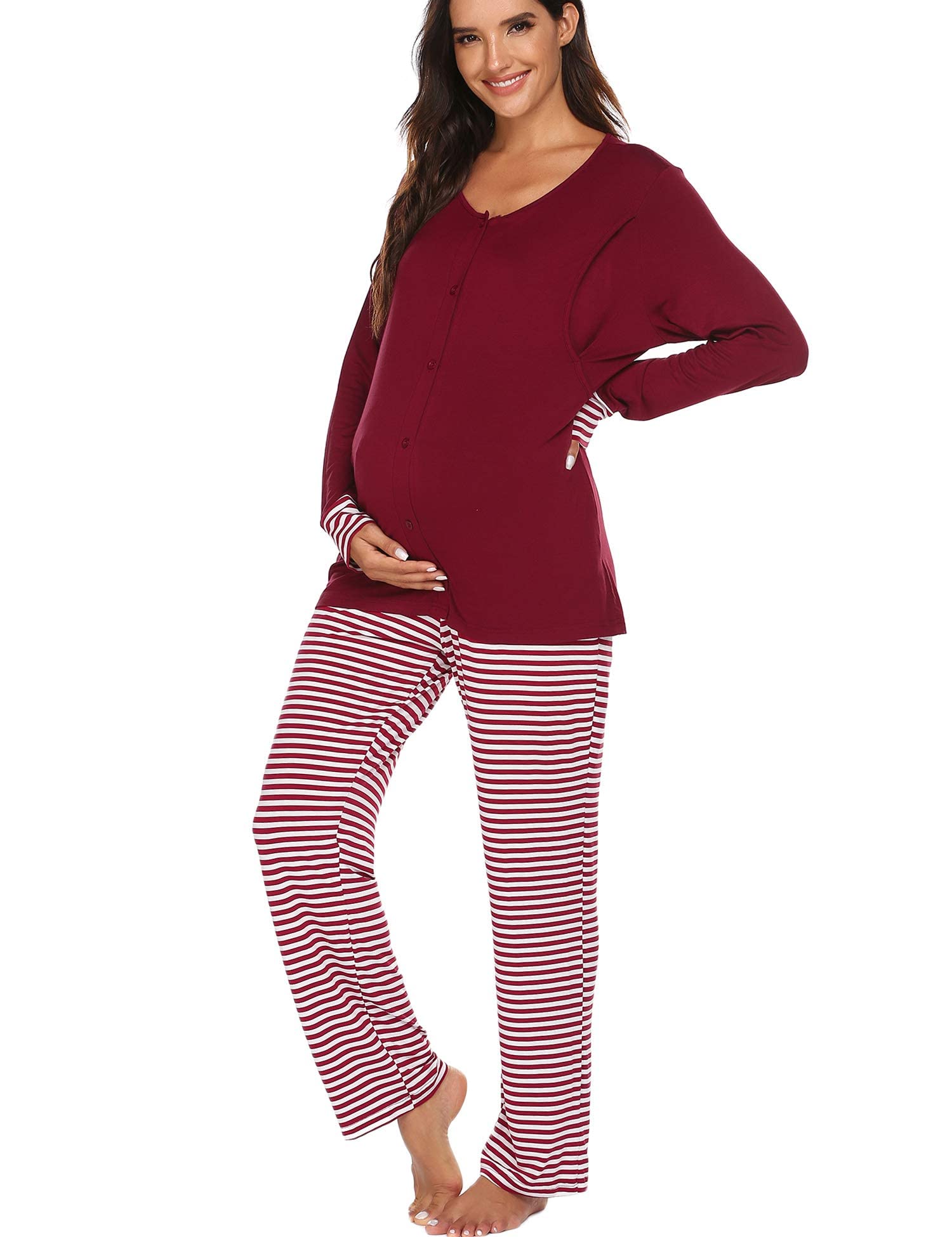 Ekouaer Maternity Nursing Pajama Set Long Sleeves Breastfeeding Sleepwear Soft Hospital Pregnancy pjs Sets