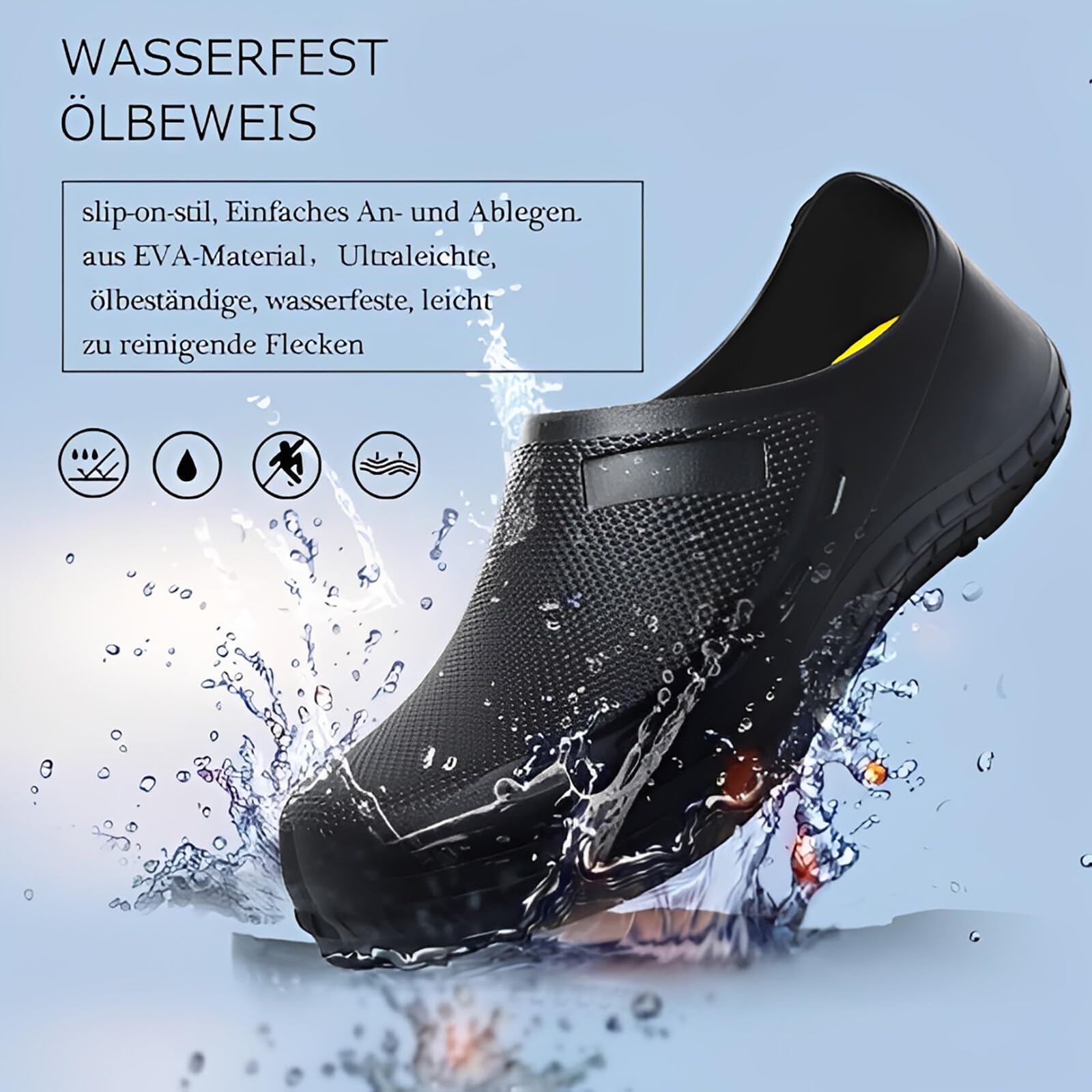 Bella Bays Unisex-Erwachsene Clogs Gartenschuhe Wasserdicht Gartenclogs rutschfest Küche leichte Eva Clogs Shoe Arbeits Sicherheitsclog Schwarz 37-44 EU