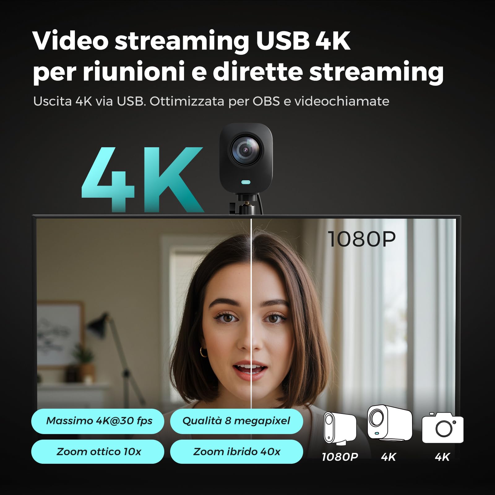 NearStream VM20 Telecamera 4K di streaming cablata con zoom ibrido 40x | Telecomando, 8 microfoni con cancellazione del rumore, Plug & Play, webcam HDMI/USB/RJ45, predisposta per multicam.