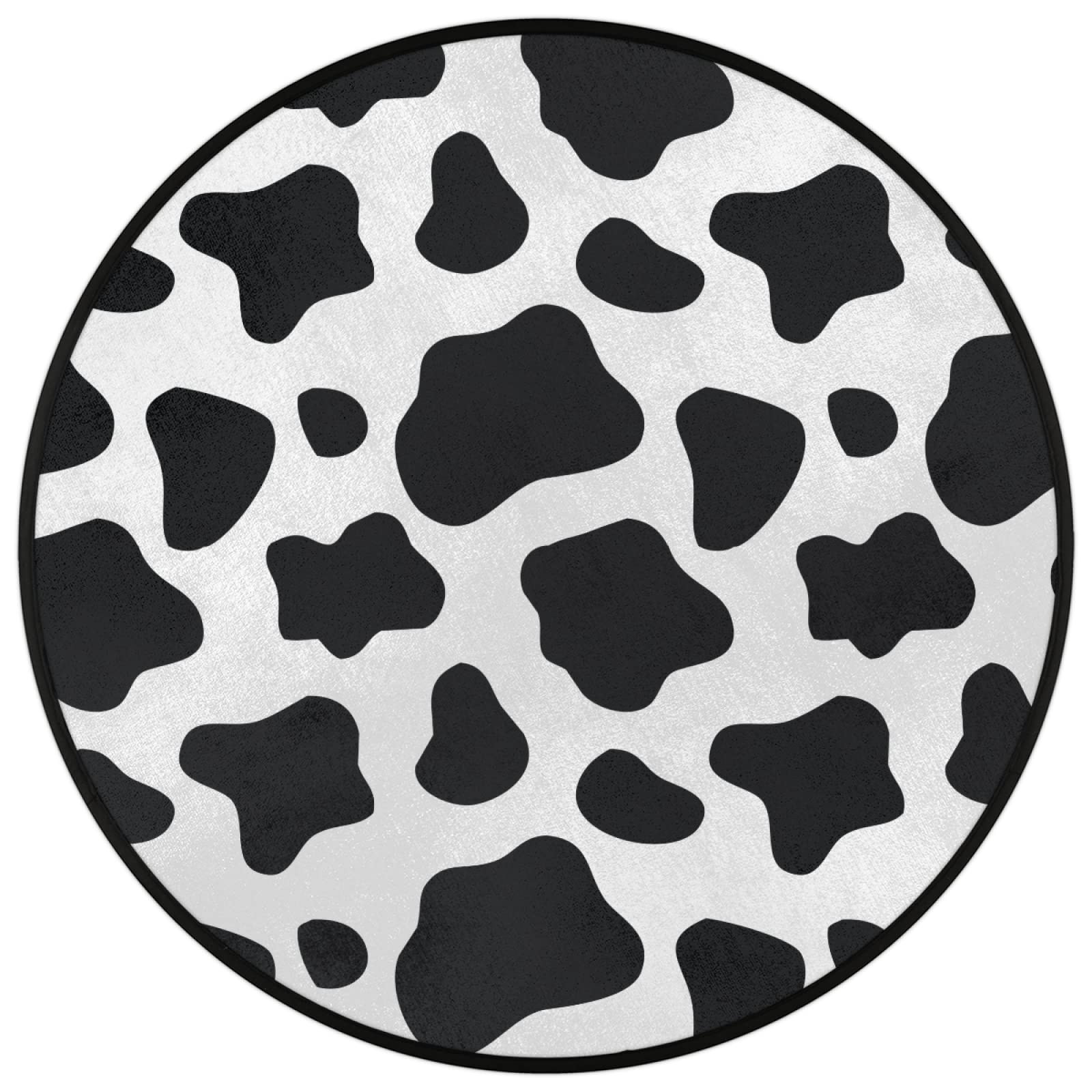 Tapis rond à texture laitière de 91,4 cm, lavable en machine, motif animal vache, antidérapant, doux, pour salon, chambre d'enfant, décoration de chambre d'enfant