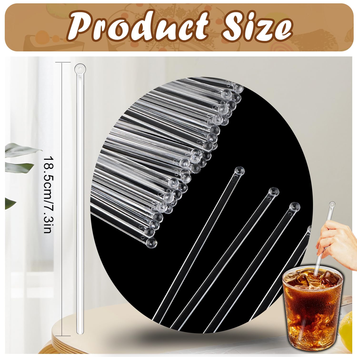 200 Pieces 7.3 Inch Round Top Swizzle Sticks Plastic Ball Head Stirrer Crystal Drink Stirrers for Coffee Beverage Cocktail Tea - Clear