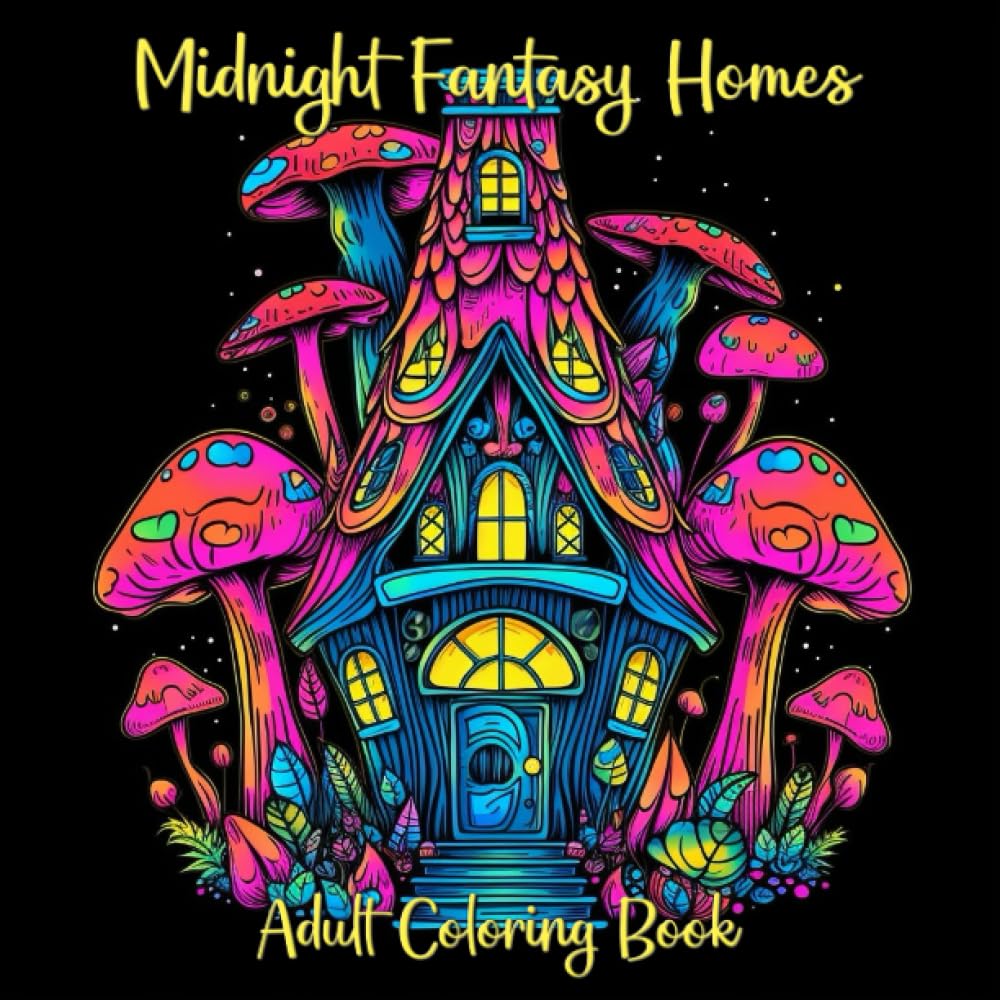 Midnight Fantasy Homes Adult Coloring Book: Whimsical Fairy and Gnome Homes for Stress Relief and Relaxation