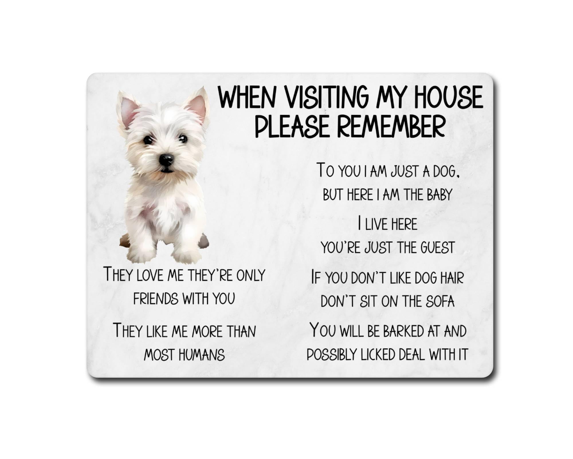 Decalarama White Westie Metal Sign Gift – When Visiting My House Please Remember - Cute Fun Novelty Dog Aluminium Present