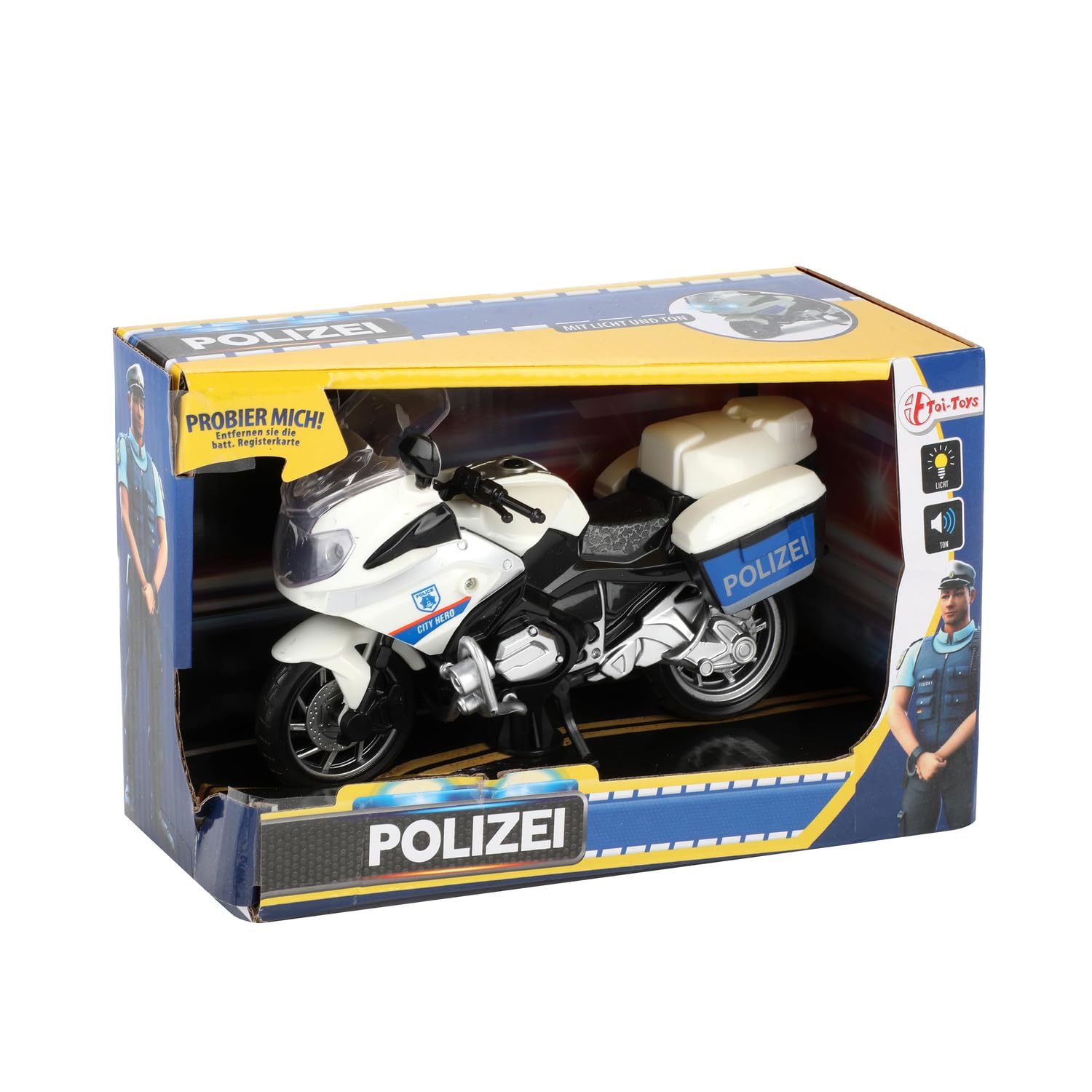 Toi-Toys 29654B Moto de Police 1:20 avec lumière et Son, modèle de Moto de Police, Blanc