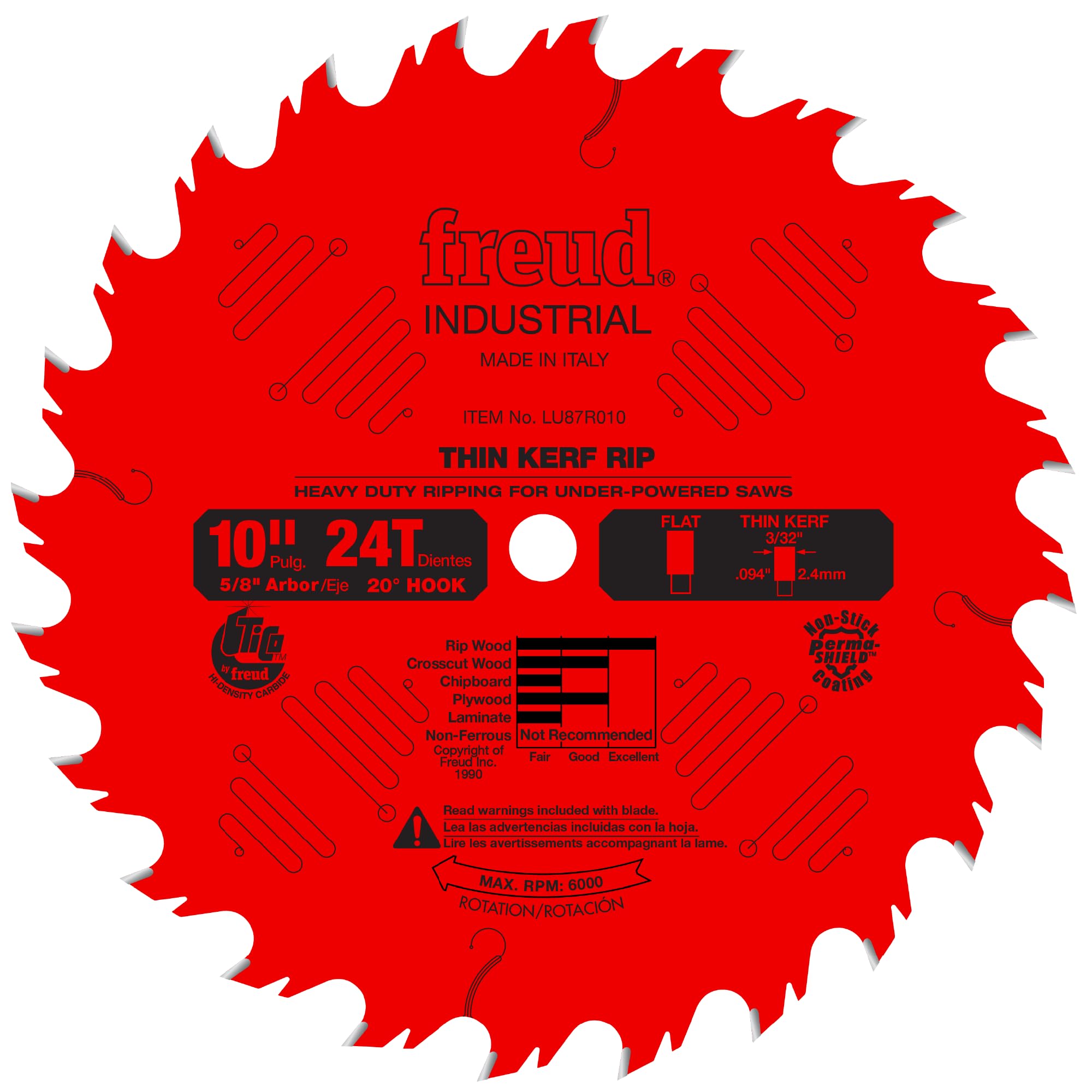 Freud LU87R010 10" Thin Kerf Rip Blade, Multi, One Size