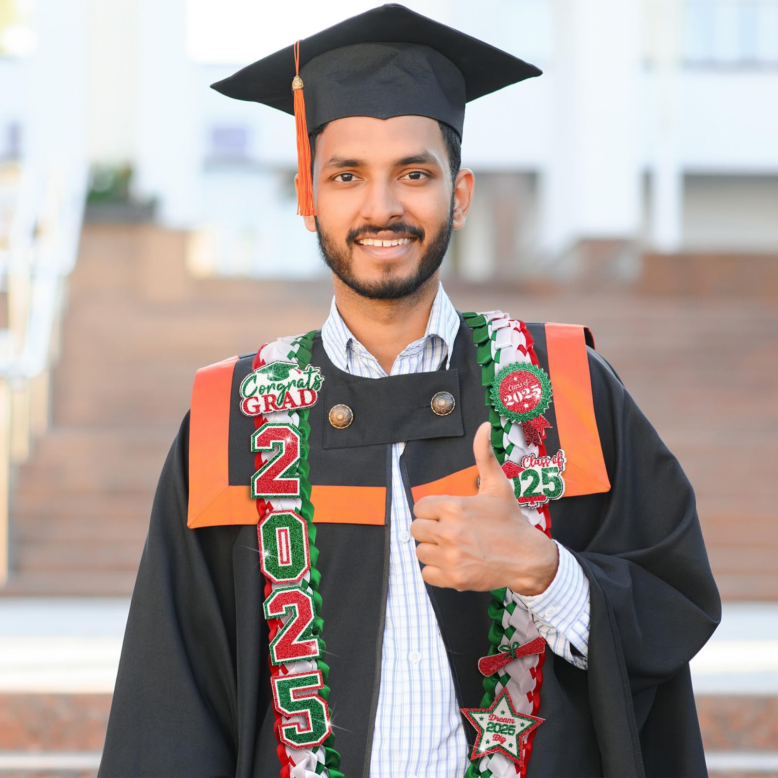 Suncalla 2pcs Graduation Leis Class of 2025 Mexican Money Ribbon Leis for Graduation Necklace with Glittery Pins Braided Ribbon Garland for Grad Gift High School University Ceremony DIY Decor