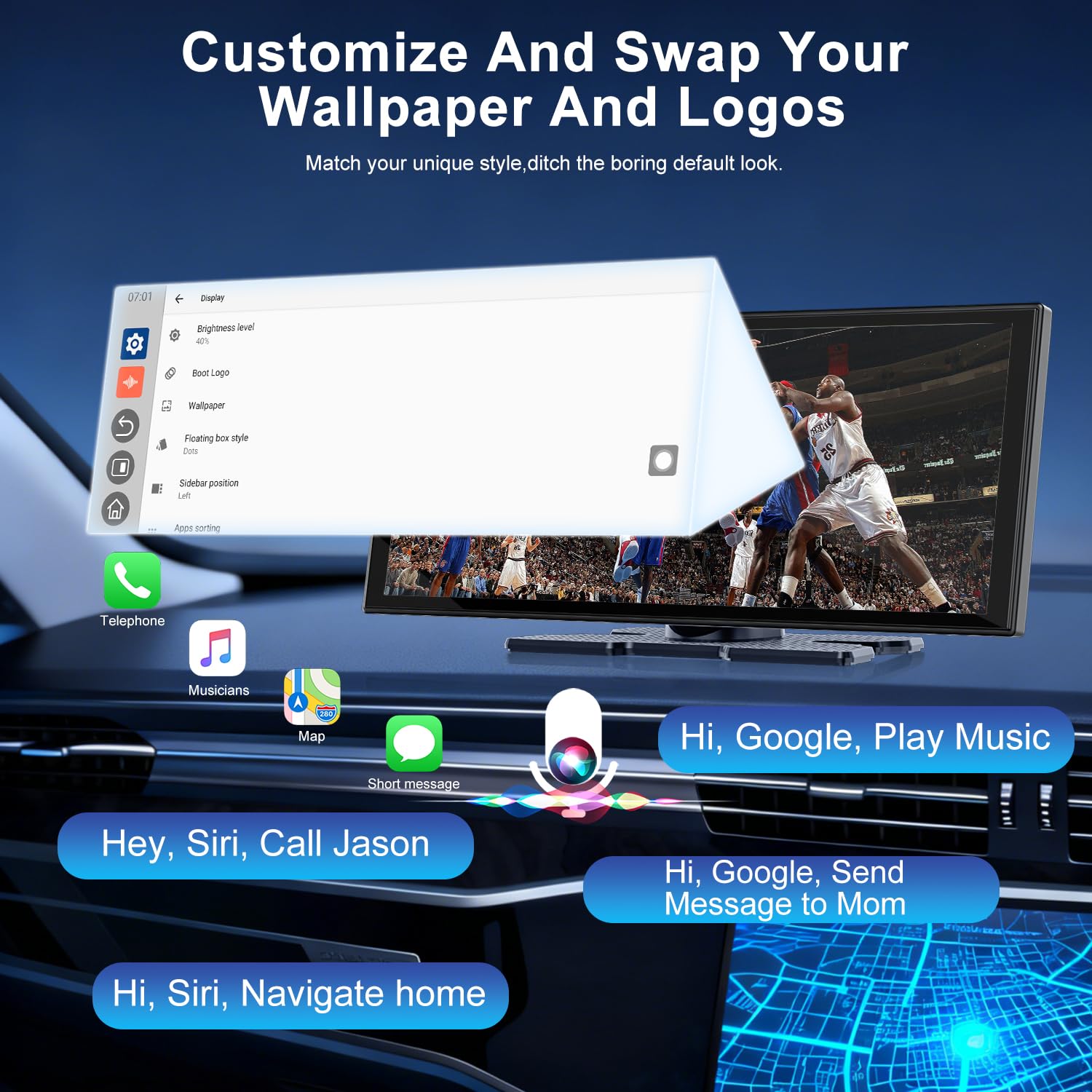 Accfly Ekran samochodowy Carplay z Netflix/YouTube, wbudowana aplikacja