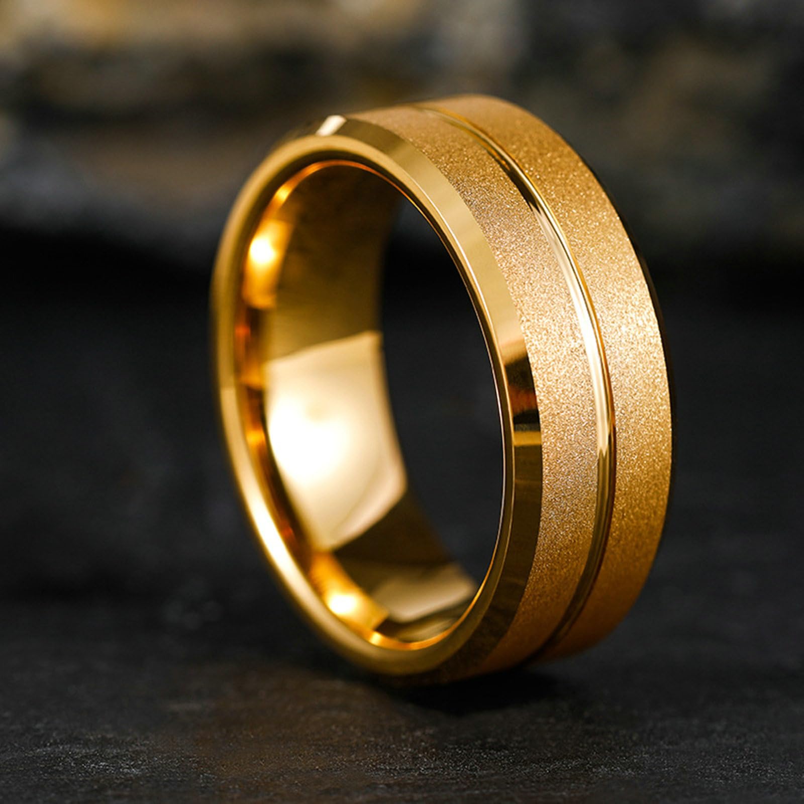 Anello in tungsteno, unisex, 8 mm, spazzolato, con scanalatura, anello di fidanzamento, per lei