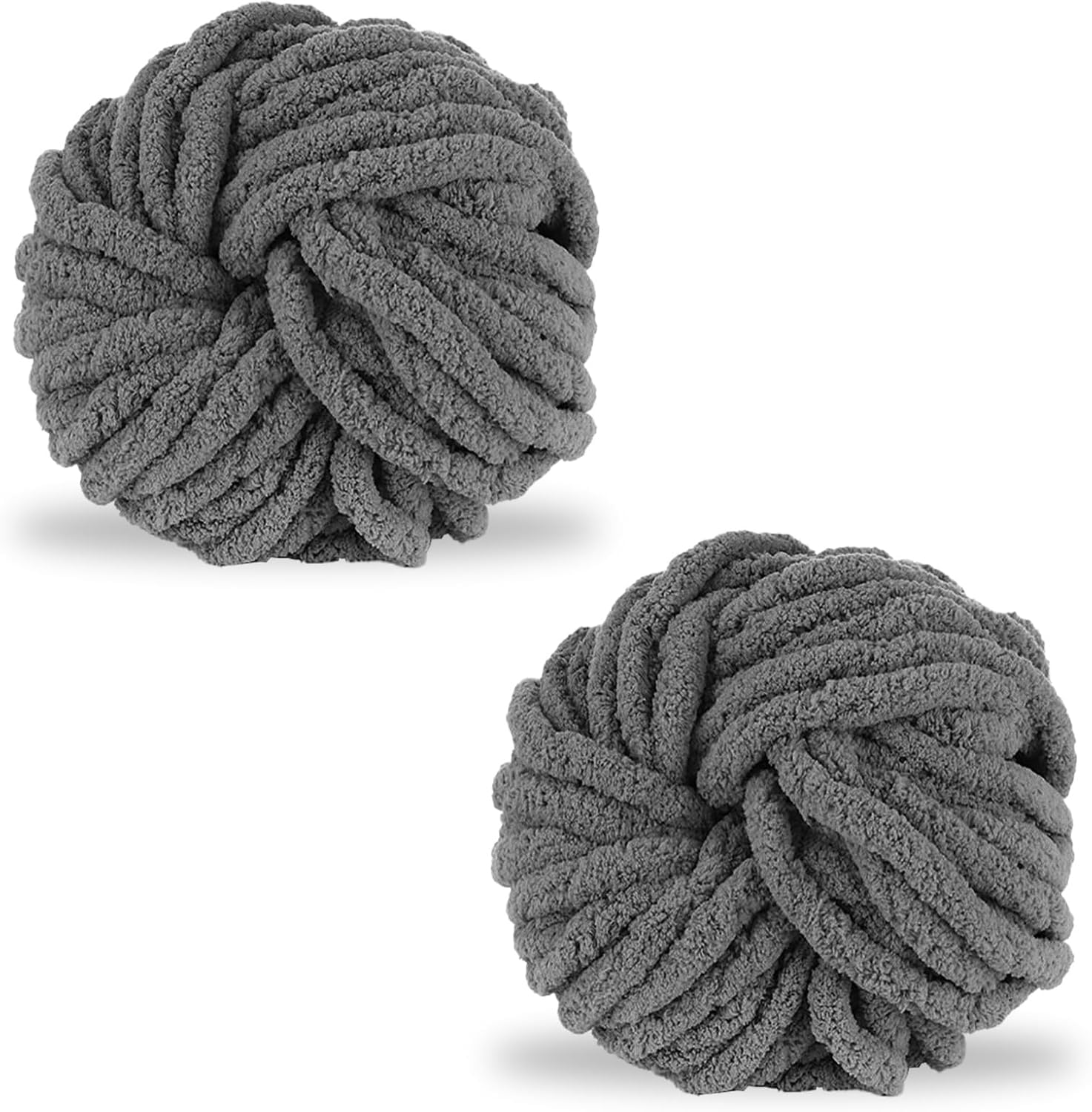 Chunky Wool Yarn, 2pcs Soft Neon Chunky Blanket Yarn for Crocheting and Knitting, 2cm Thick, 250g X 2 for Cats' Bed, Dolls, Blankets, Pillow Cushions, Bags, Hats, and Rugs (2PCS Darkgray)