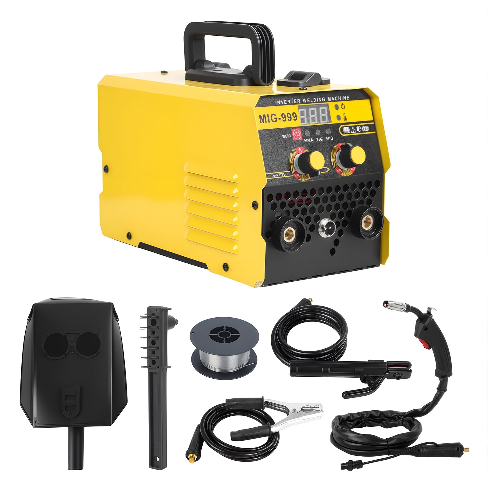 MIG saldatrice senza gas 3 in 1 Kit di saldatura portatile 140A per la casa, saldatrice a doppia tensione 110V/220V con display digitale LED, cavi e accessori