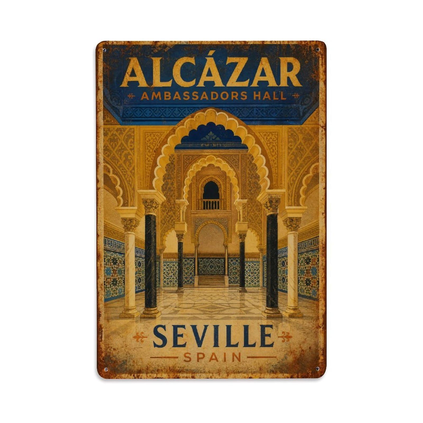 Yrnq 08X12inch Vintage Style Vintage Alcazar Ambassadors Hall Mudejar Arches Spain Metal Tin Sign