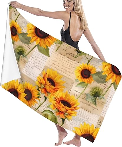 Miniatura 9 de Fiephvsa Toalla de playa suave con diseño de girasoles y postales, toalla de ducha grande de 32 x 52 pulgadas, toalla de baño absorbente para