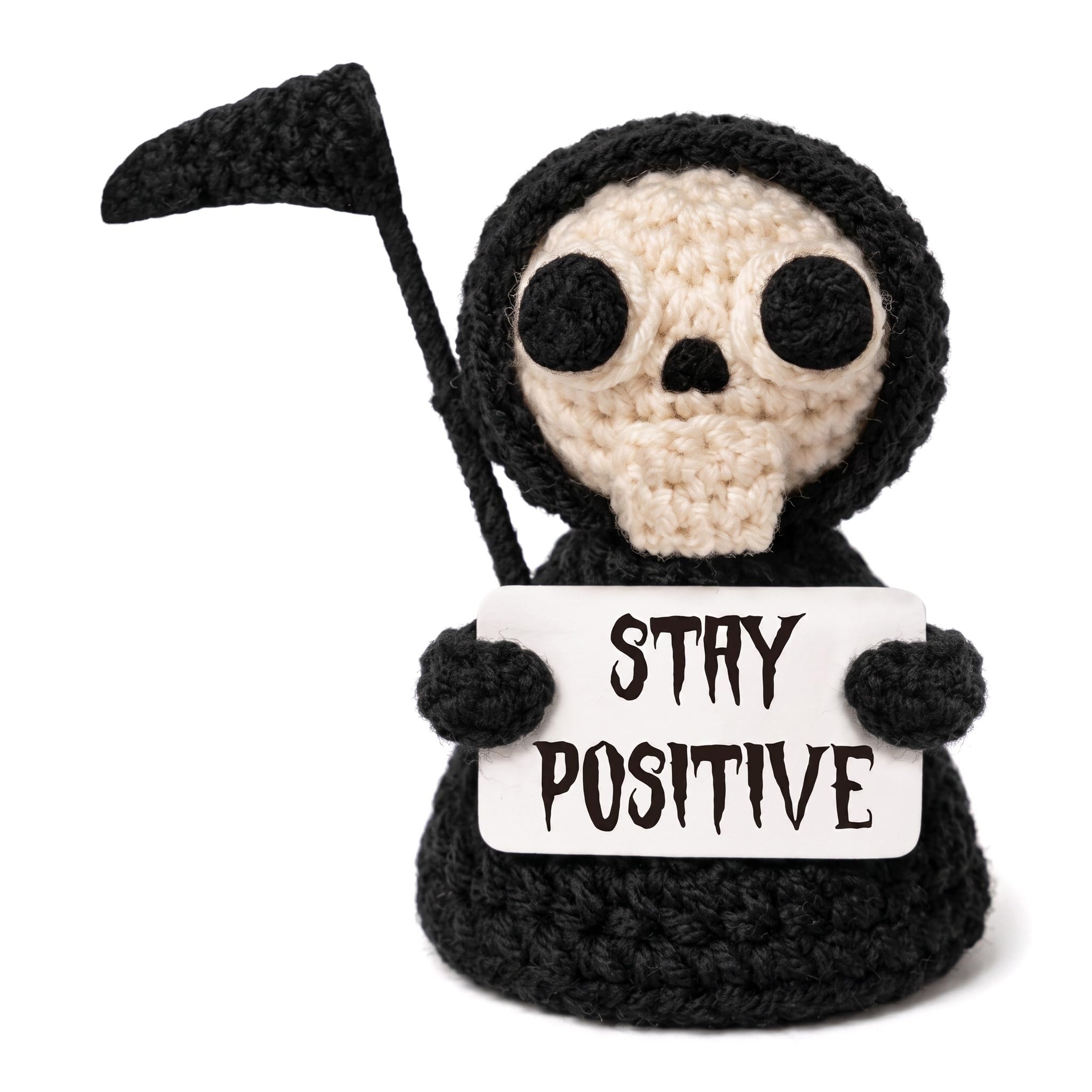 Mtbricey Handmade Emotional Support Crochet Plush Dolls with Card Funny Gothic Grim Reaper Crochet Plush Spooky Cute Halloween Decor Dark Humor Gag Gift for Coworker Friend White Elephant (Style B)