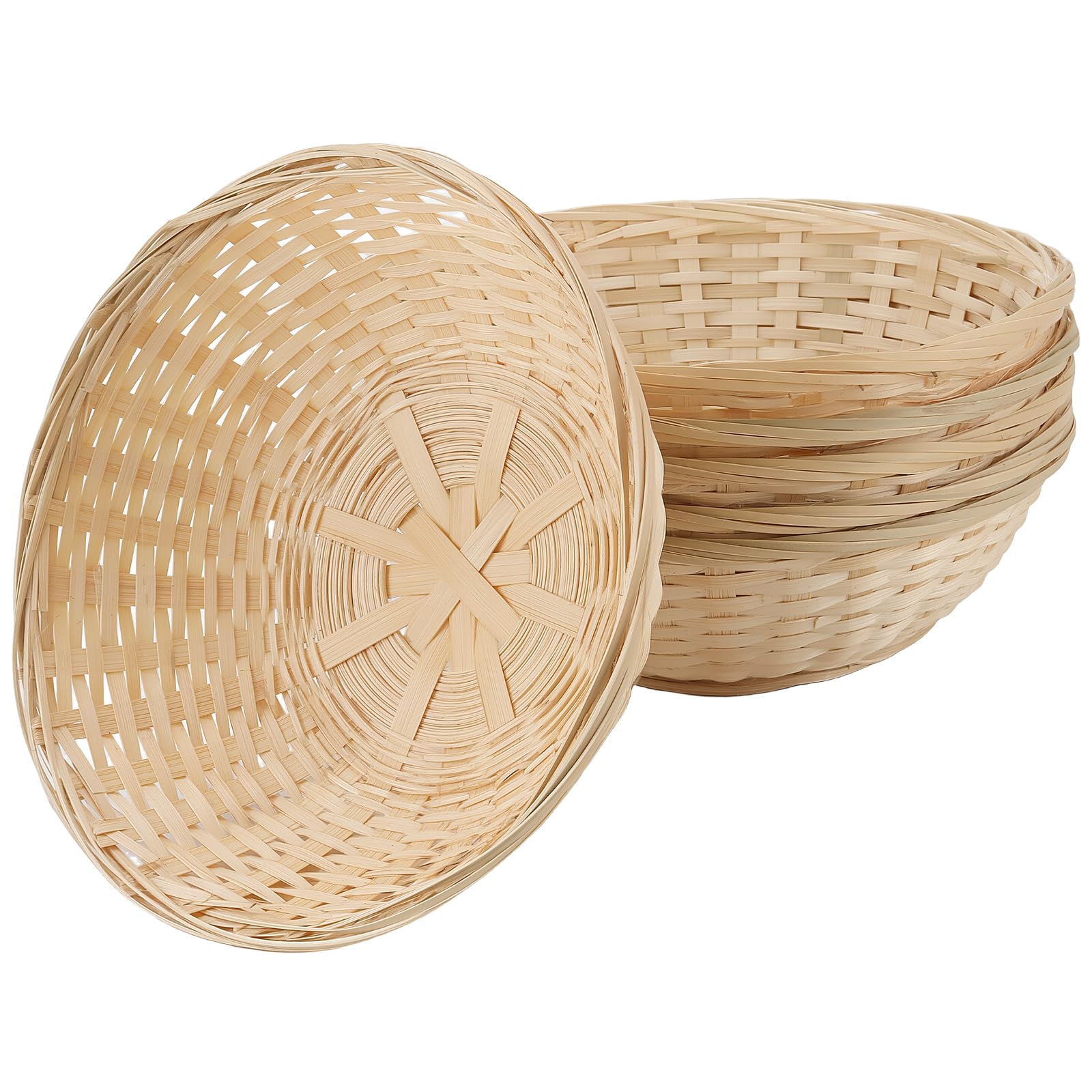 Cesta redonda de mimbre tejida con acabados artesanales para almacenamiento gourmet