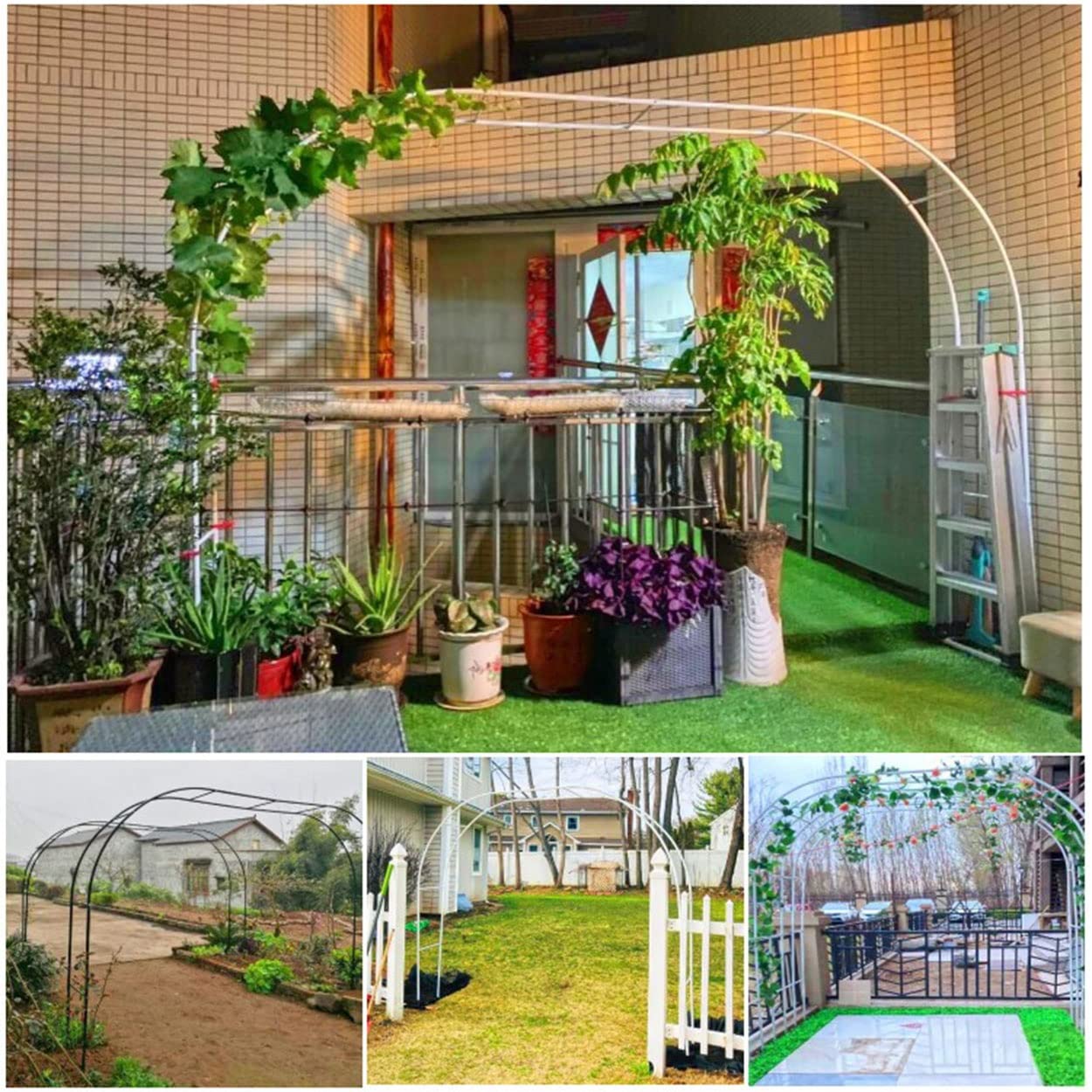 Metalowy stojak na łuk weselny, dekoracyjna pergola ogrodowa z łukiem, do pnączy i roślin, dekoracja na wesele, trawnik, patio, przyjęcie, łatwy montaż (biały łuk, 240 x 220 x 40 cm)