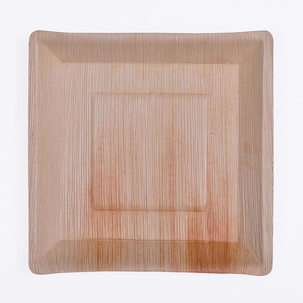 25 Palm Leaf Plates - 10" Angled Square - Natural, Disposable, Biodegradable, Eco-Friendly, Microwave Safe, Fully Compostable - for Parties, Weddings, Dinners (10" x 10" x 1")