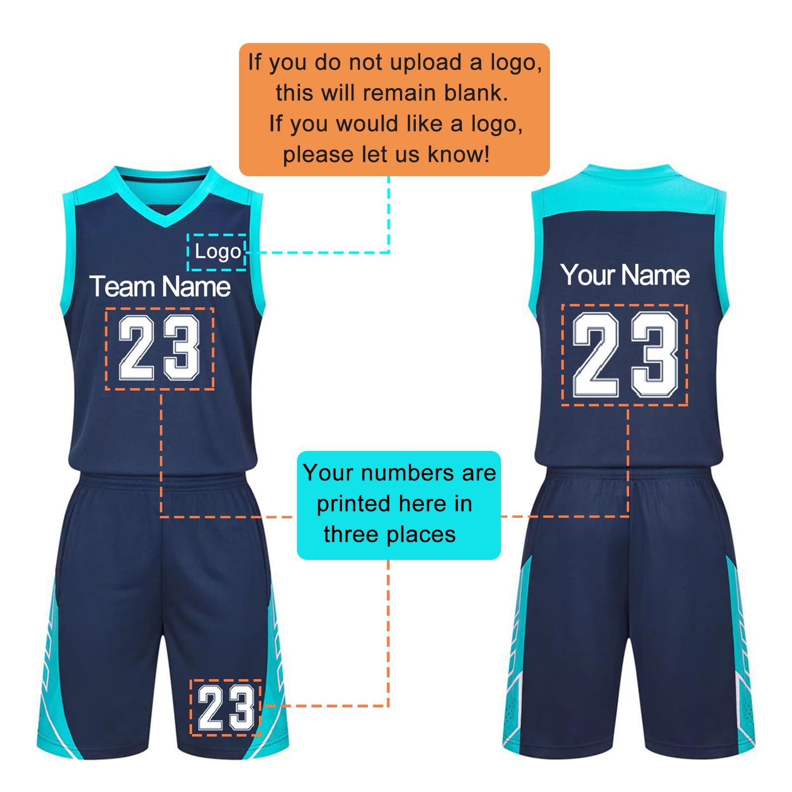 Maglia Basket Personalizzata - Completo Da Gioco Con Nome E Numero, Adulto E Bambino (Blu Scuro)