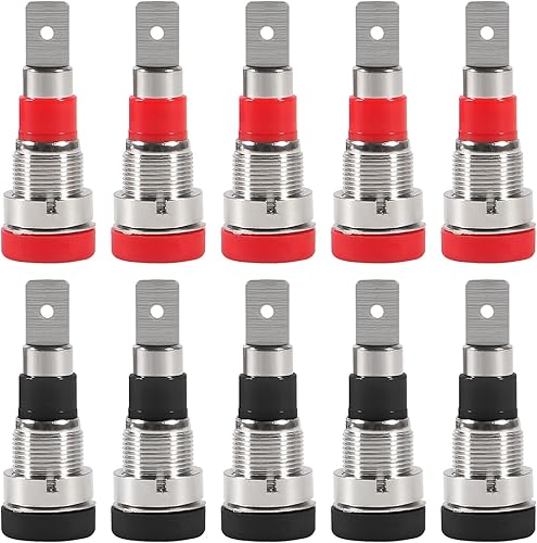 QCCAN 10PCS Black and Red 4mm Banana Female Jack Connector Banana Binding Post P