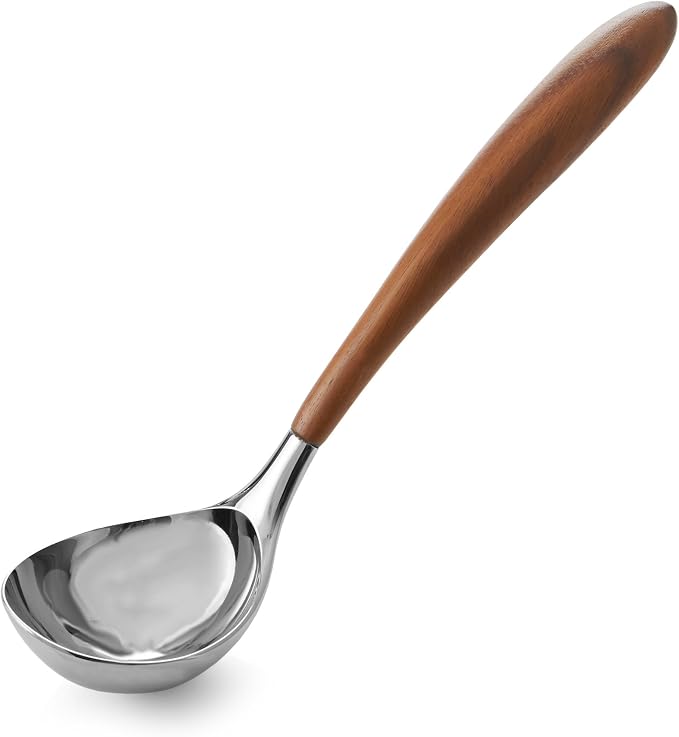 Nambé Curvo Ladle, 12.5” x 3”, Soup & Stew Server with Acacia Wood Handle