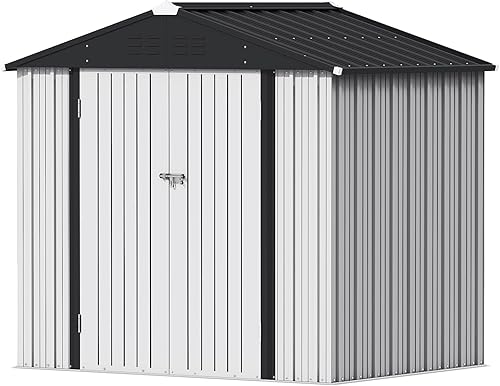 Vista 88 de Devoko Cobertizo metálico de almacenamiento para exteriores, 8 x 10 pies, espacio de almacenamiento al aire libre, cobertizo grande para Gris
