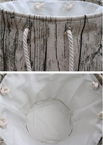 Miniatura 5 de Elegante cesta de lavandería cilíndrica estilo árbol, cesta de almacenamiento de algodón lavable, con mangos de cuerda, decorativa y conveniente