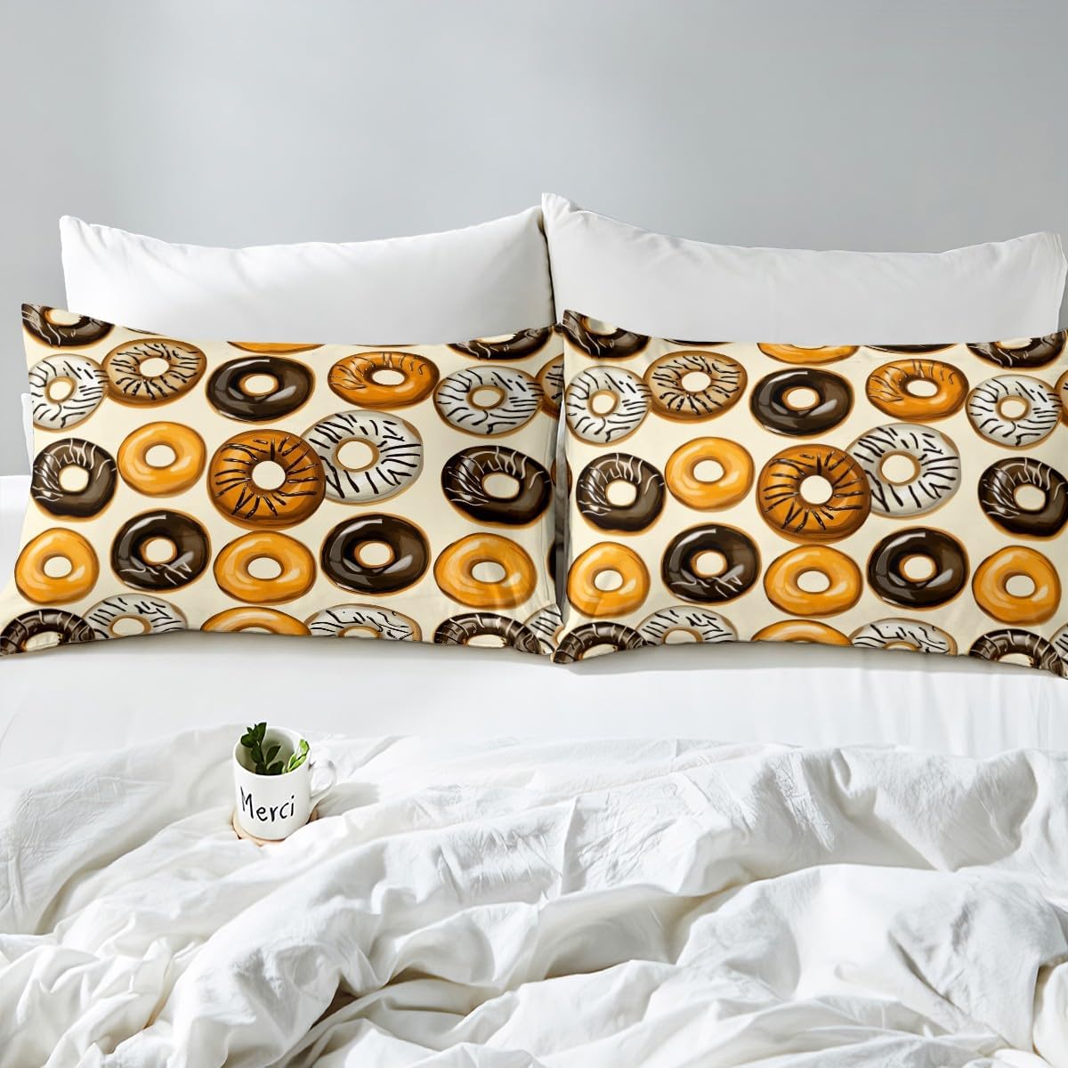 Feelyou Donuts Bedding Set Twin Size Chocolate Doughnut Duvet Cover for Boys Girls Teens Whimsical Dessert Comforter Cover Set Women Men Kawaii Donut Bedspread Cover with 2 Pillow Case