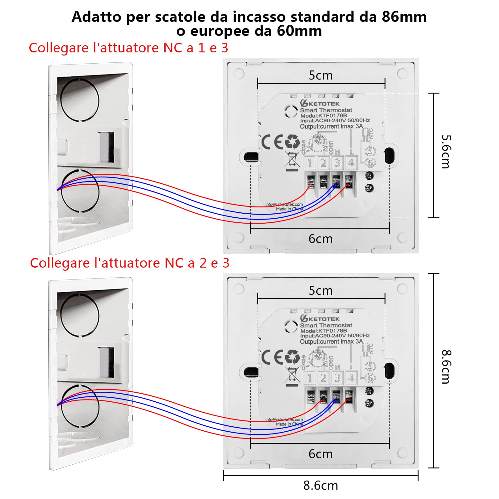 KETOTEK WiFi Termostato, Intelligente Cronotermostato per Riscaldamento a Pavimento Acqua 3A, Termostato Ambiente Programmabile Compatibile con Alexa, Smart Life App Telecomando