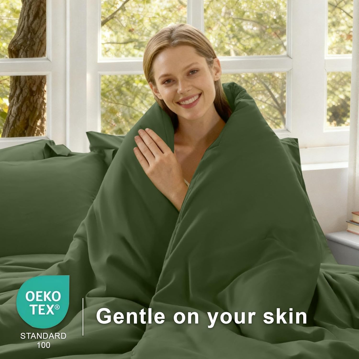 satisomnia Green Queen Comforter Set 3 Piece, Full Size Down Alternative Comforter Set - Image 4